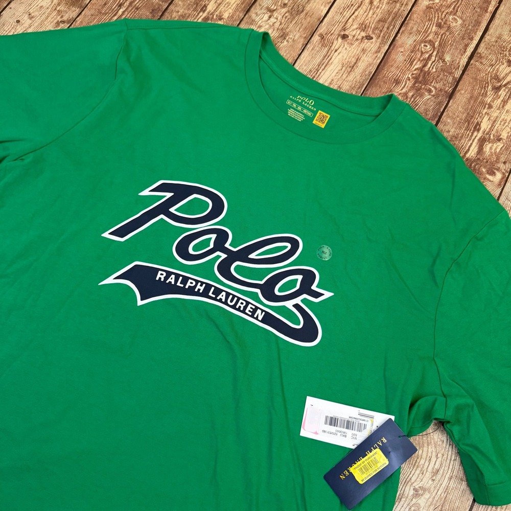 Polo Ralph Lauren Script Logo T Shirt Mens XL Tall Green Short Sleeve Cotton NWT